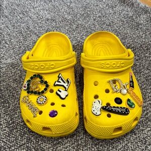 CROCS women’s Bright Yellow Classic Clog Sandals with Jibbitz